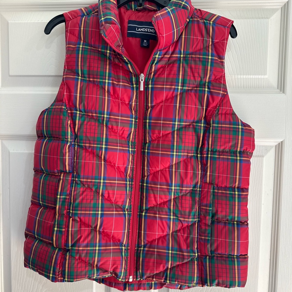 Lands' End Vibrant Plaid Puffer Vest